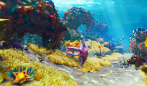 A player in the shallows in Subnautica 2