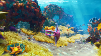 A player in the shallows in Subnautica 2