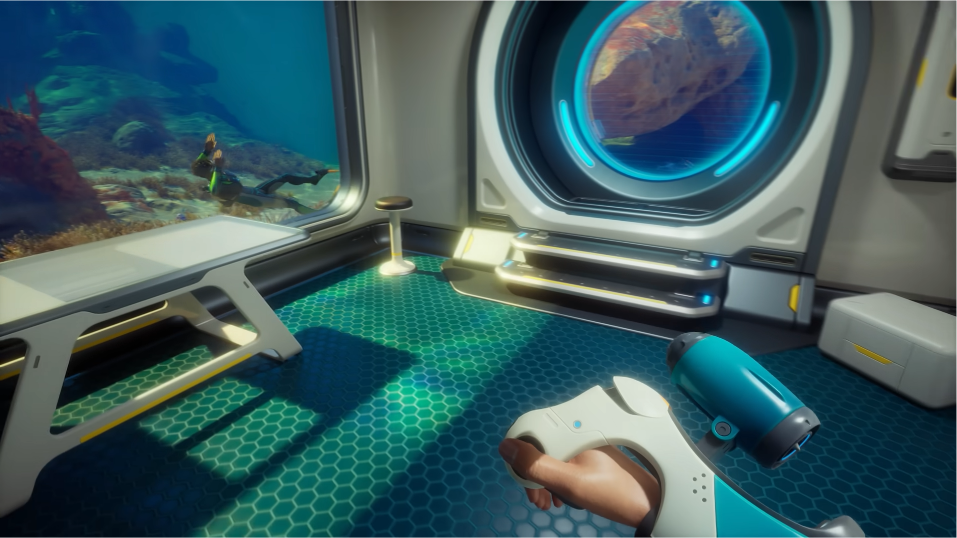 A view from in a base in Subnautica 2