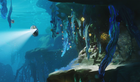 A submersible entering a cave in Subnautica 2