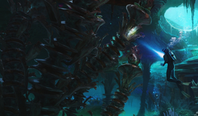 A diver next to kelp in Subnautica 2