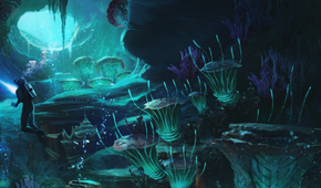 A diver in a cave in Subnautica 2