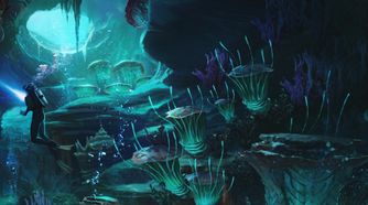 A diver in a cave in Subnautica 2