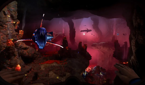 A predator fish attacking the player in Subnautica 2
