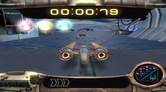 A screenshot of the swoop racing gameplay in Star Wars: Knight of the Old Republic