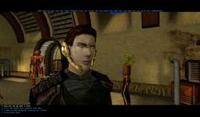 A screenshot of the player character looking to enter a Swoop Race in Star Wars: Knight of the Old Republic