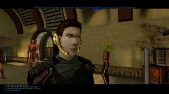 A screenshot of the player character looking to enter a Swoop Race in Star Wars: Knight of the Old Republic