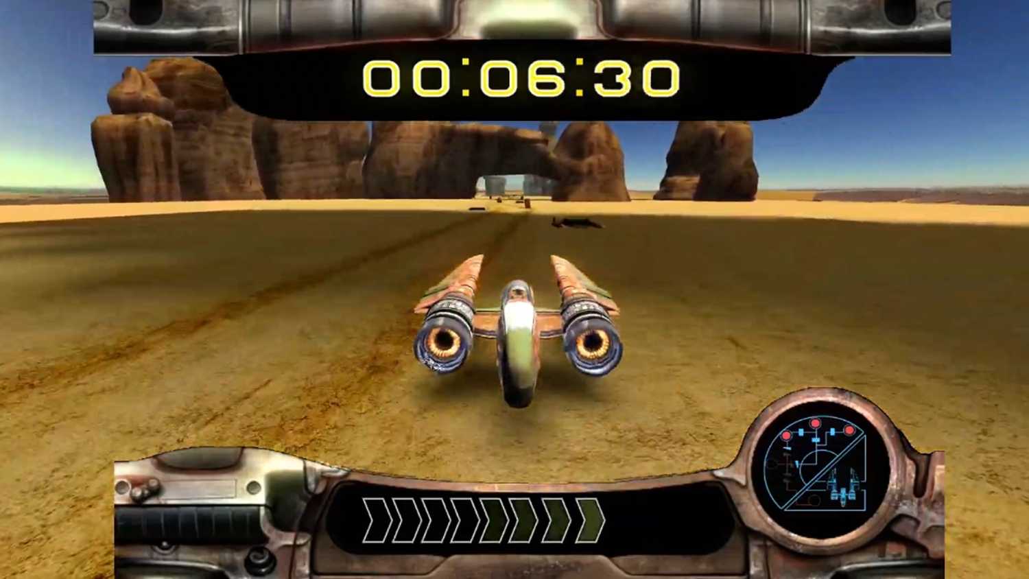 A screenshot of the swoop racing gameplay in Star Wars: Knight of the Old Republic