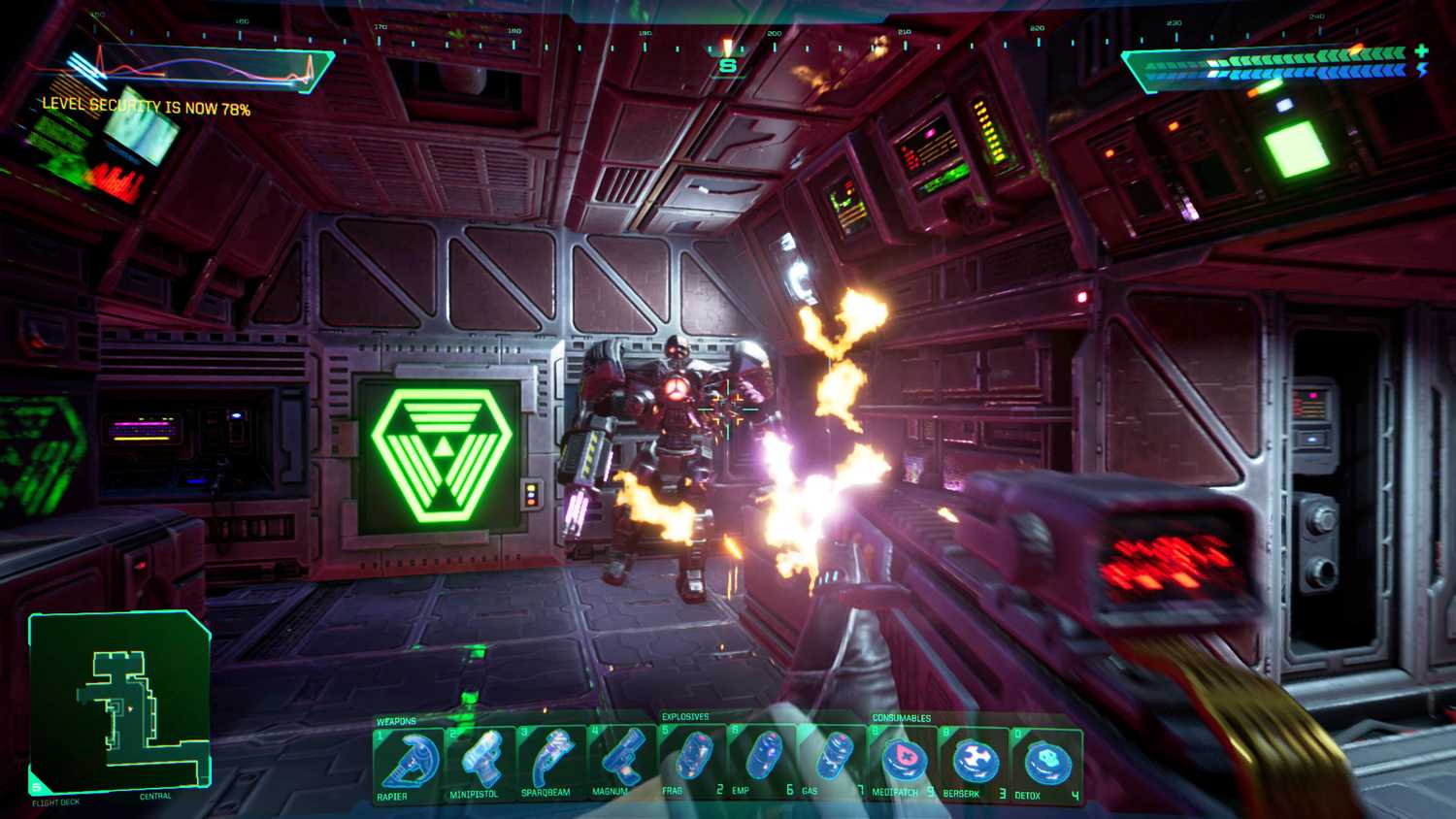 A cyborg warrior in System Shock 2023.