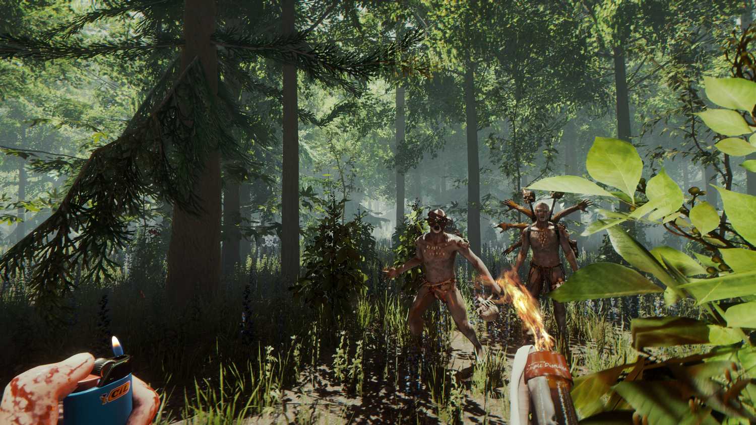 fighting off mutants in The Forest.