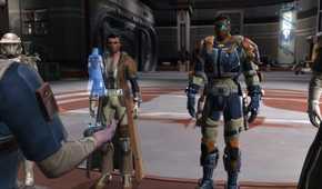 A screenshot of characters interacting during gameplay in Star Wars The Old Republic MMO