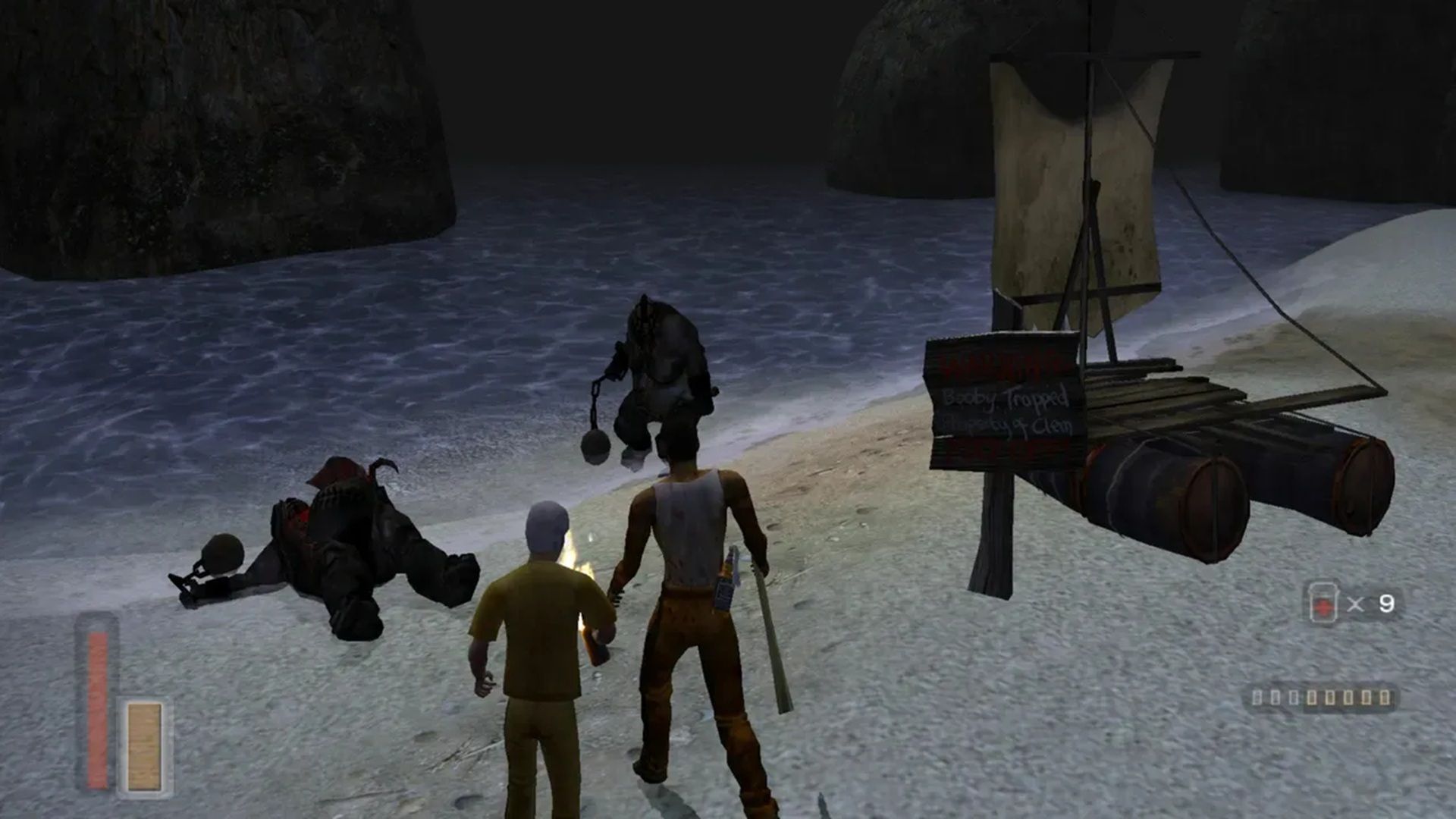 A screenshot of Torque finding monsters on the beach in The Suffering