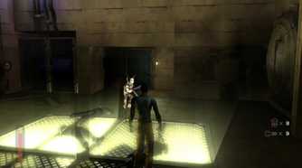 A screenshot of Torque fighting monsters within a cell area in The Suffering