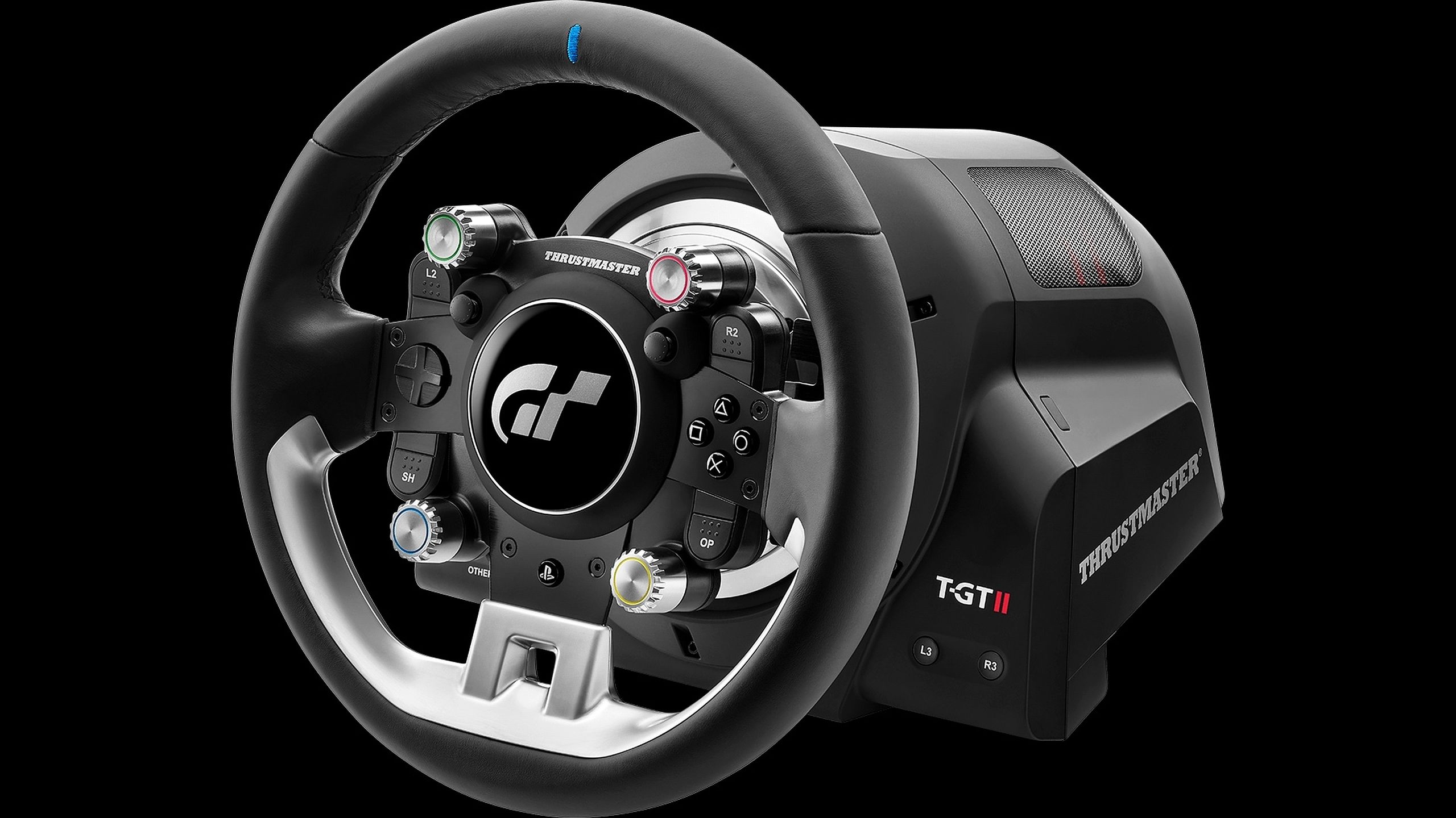 The Thrustmaster T-GT II racing wheel for the PlayStation 5.