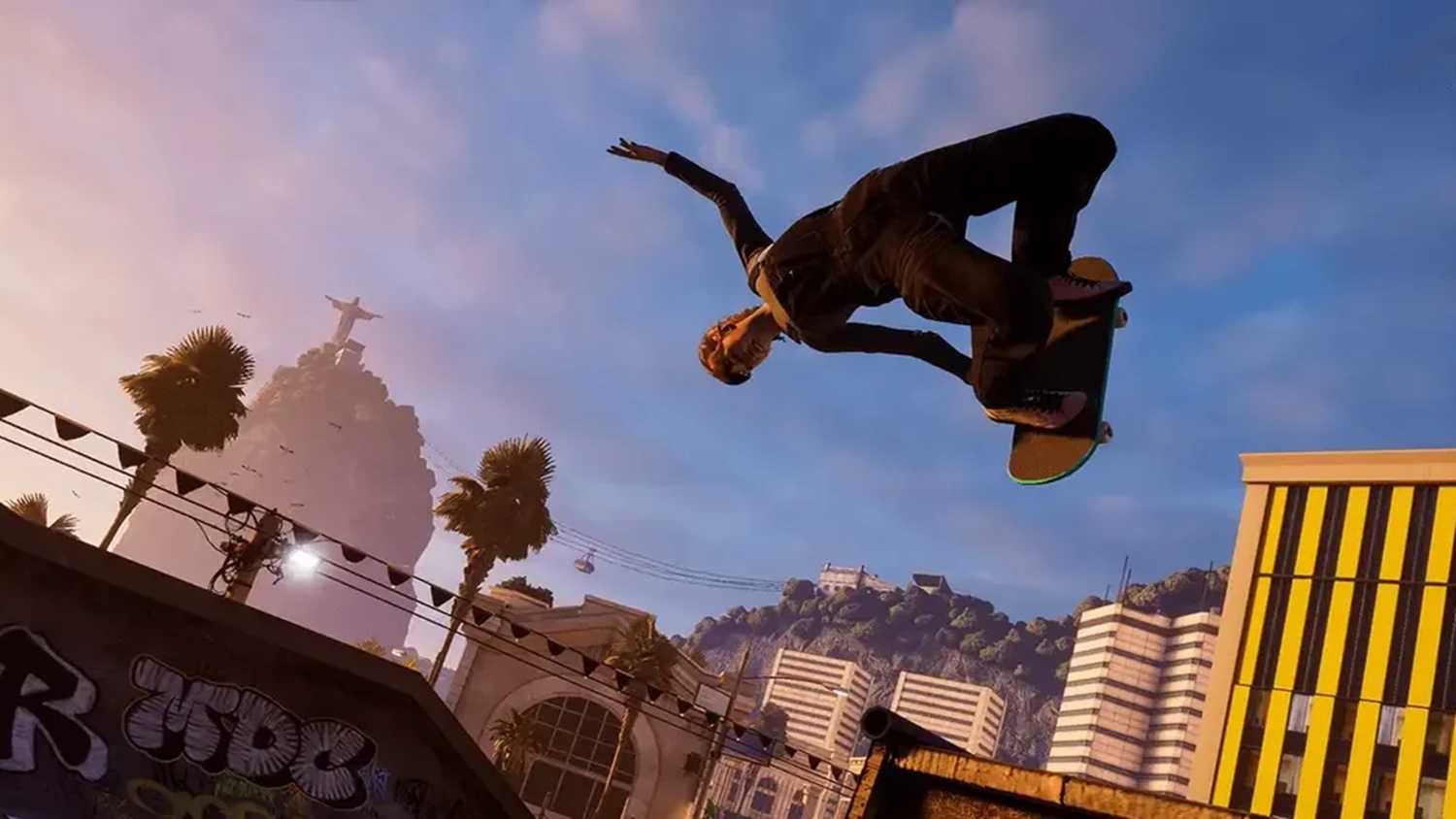 A screenshot of Tony Hawk doing a grab trick in Tony Hawk's Pro Skater 3 + 4