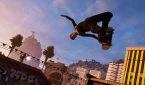 A screenshot of Tony Hawk doing a grab trick in Tony Hawk's Pro Skater 3 + 4