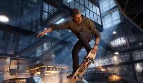 A screenshot of Tony Hawk in the Foundry stage from Tony Hawk's Pro Skater 3 + 4