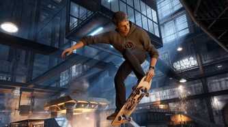A screenshot of Tony Hawk in the Foundry stage from Tony Hawk's Pro Skater 3 + 4