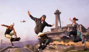 A screenshot of three skaters jumping together in Tony Hawk's Pro Skater 3 + 4