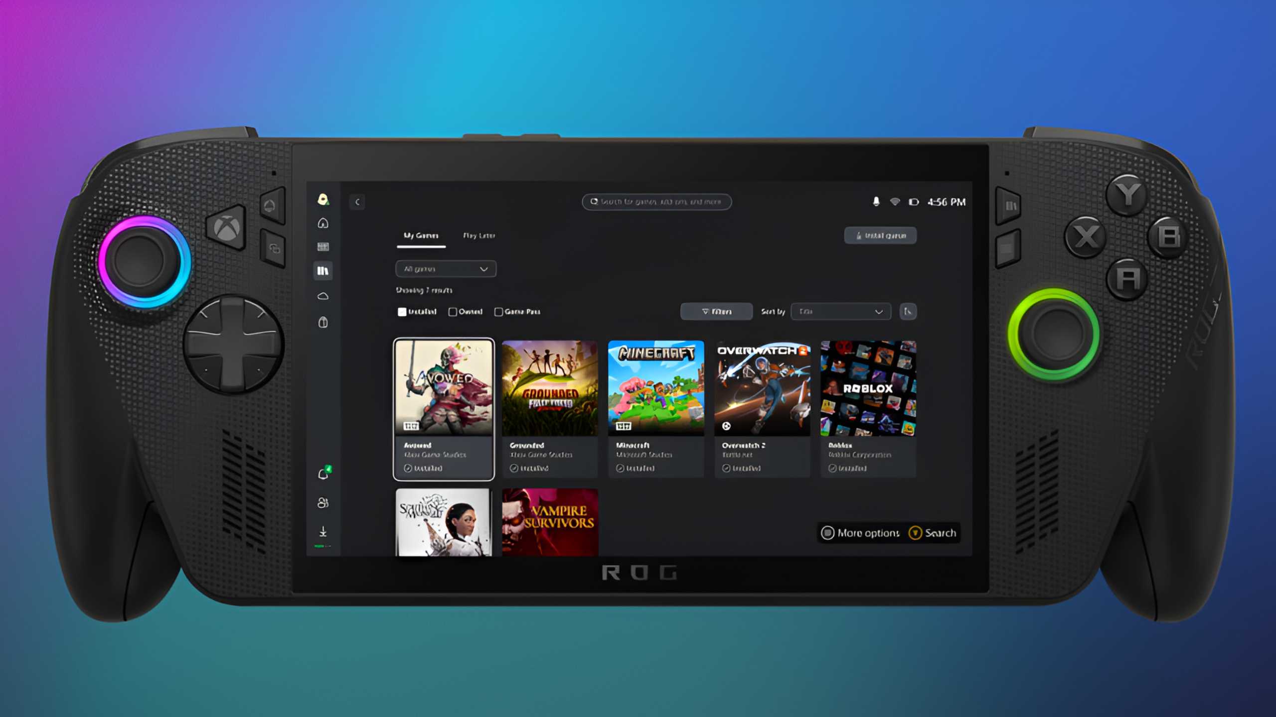 The Xbox aggregated gaming library on the ROG Xbox Ally X.
