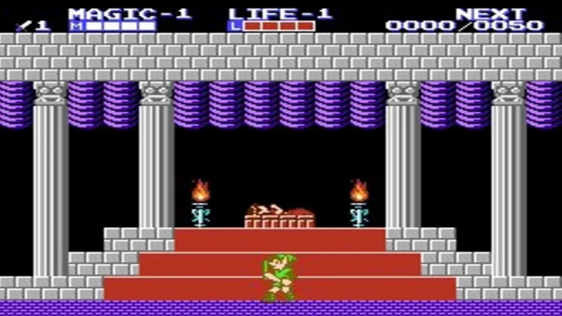 A screenshot of gameplay from the start of Zelda II: The Adventure of Link