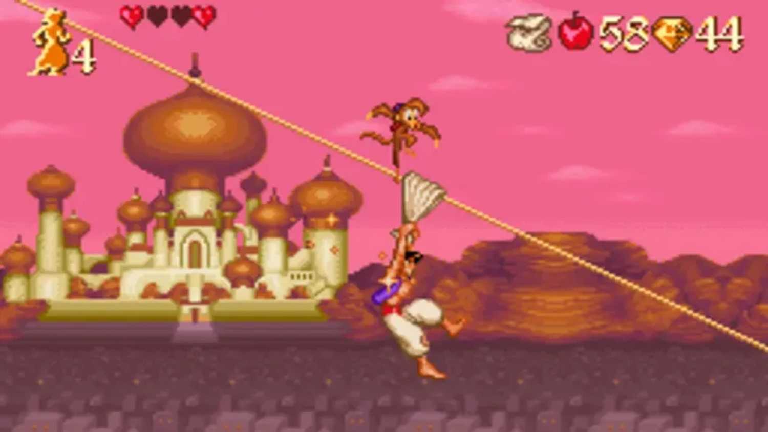 A screenshot of gameplay from the Super Nintendo version of Disney's Aladdin