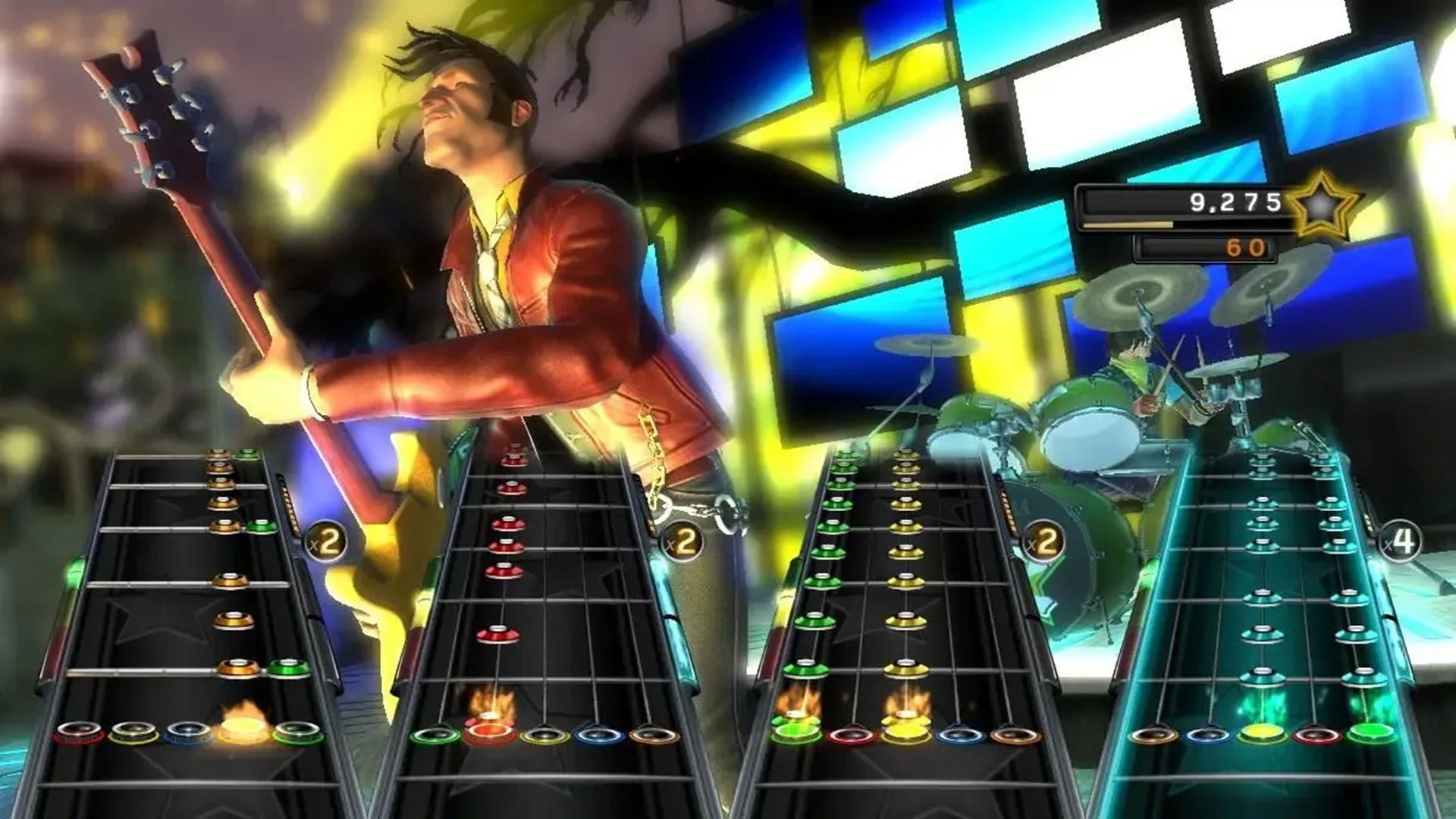 A screenshot of multiplayer in Band Hero