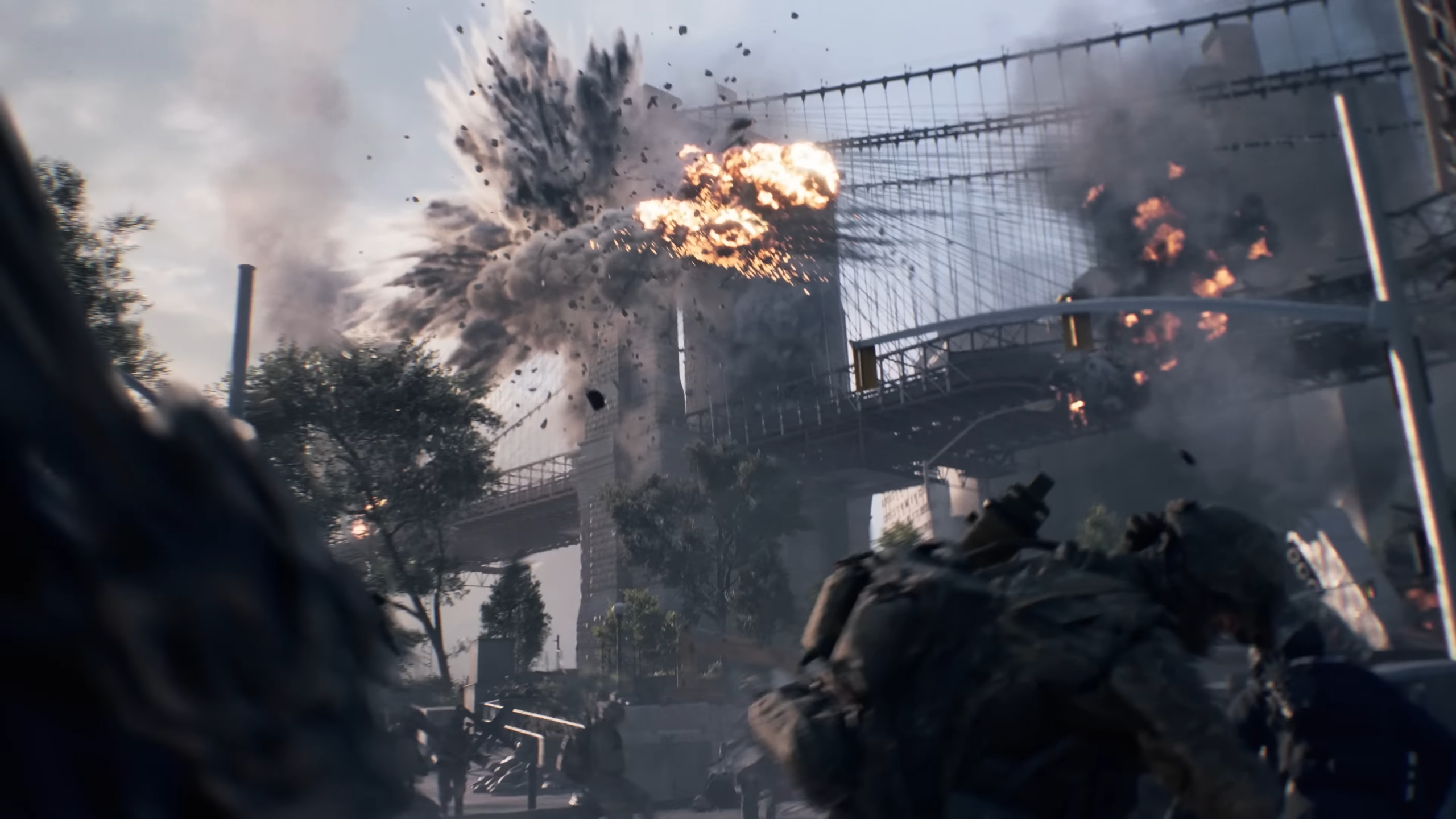 A bridge exploding in Battlefield 6.