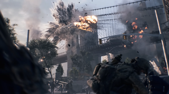 A bridge exploding in Battlefield 6.