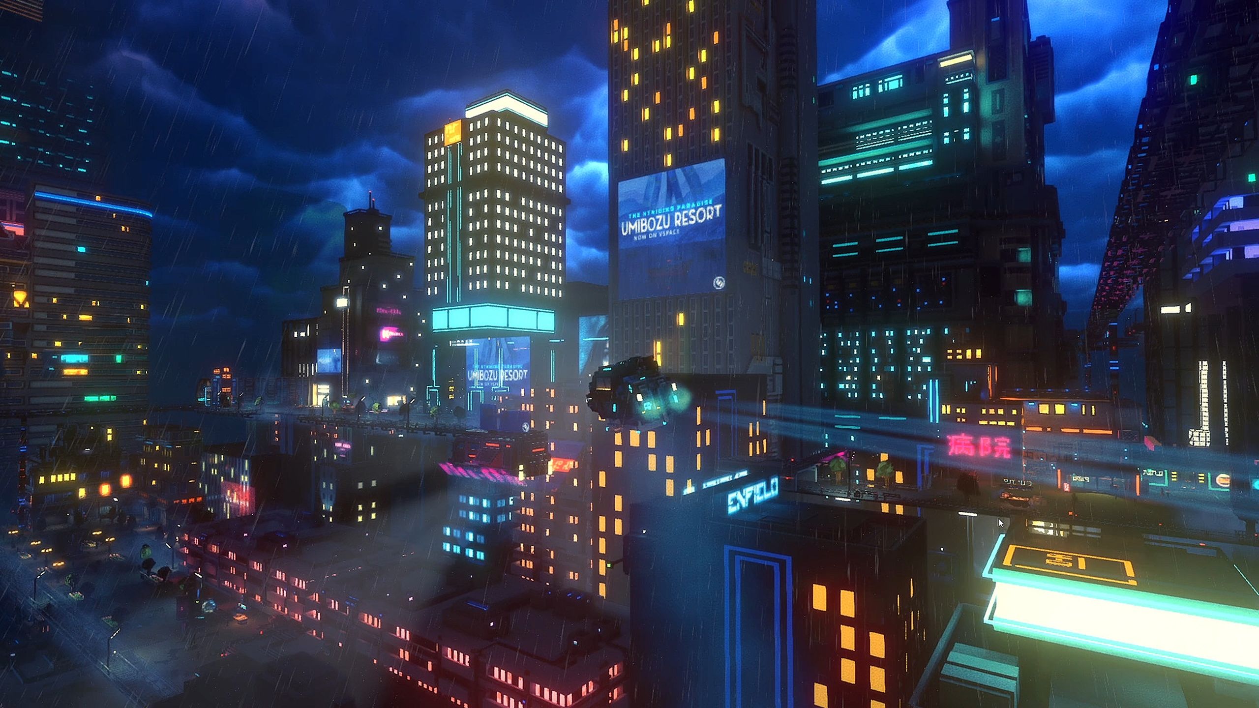 A screenshot from the game Cloudpunk.