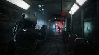 The Traveler aiming at an orphan in a subway train in Cronos: The New Dawn.