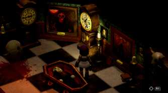 Mara standing over a coffin in the game Crow Country.