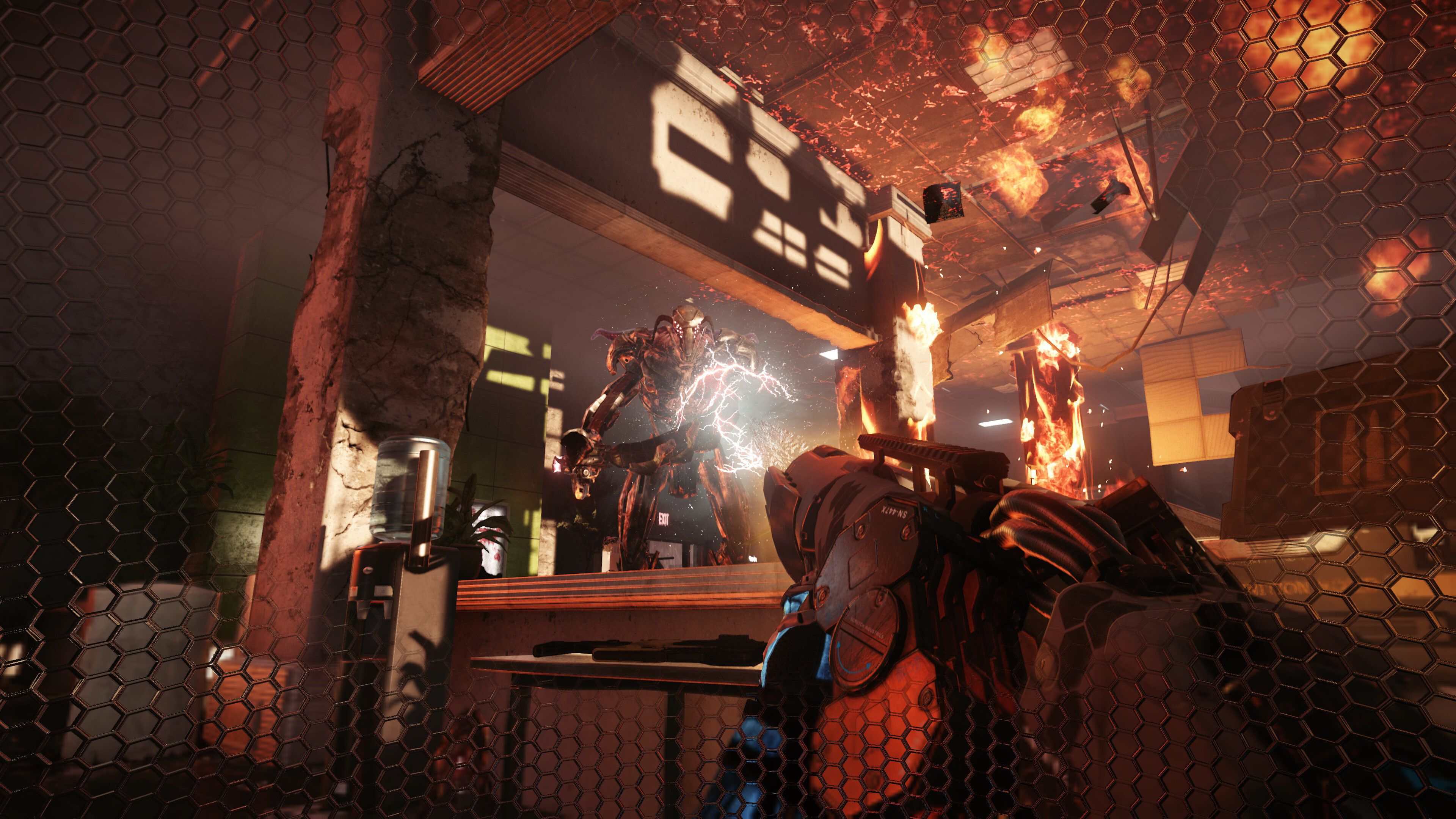 Maximum armor equipped against a Cephalopod in Crysis 2.