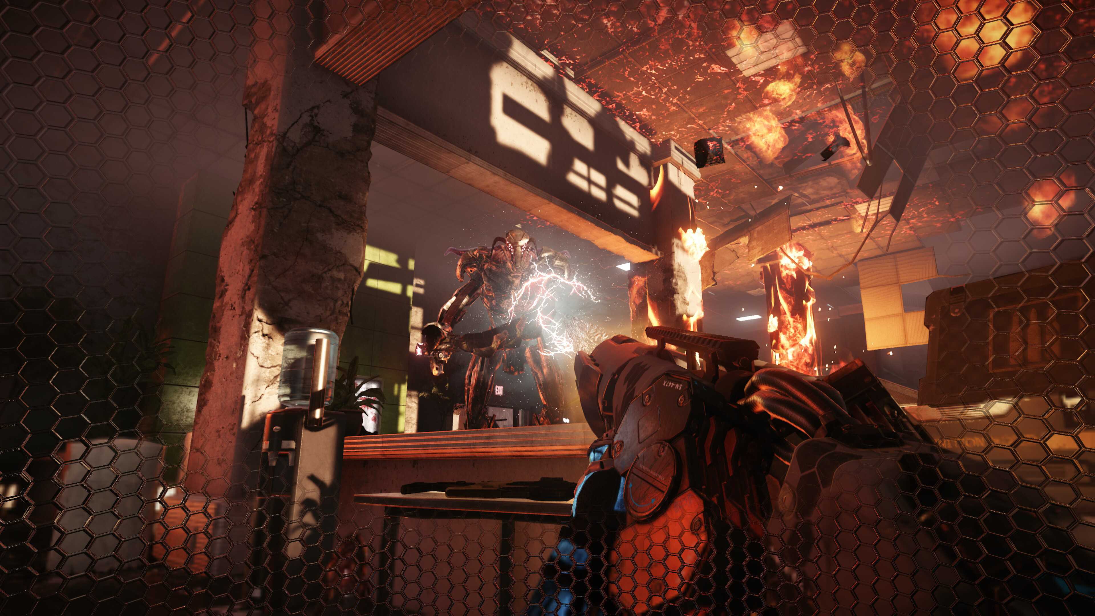 Maximum armor equipped against a Cephalopod in Crysis 2.