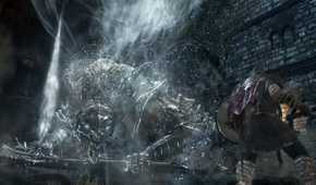 A boss fight in Dark Souls III.