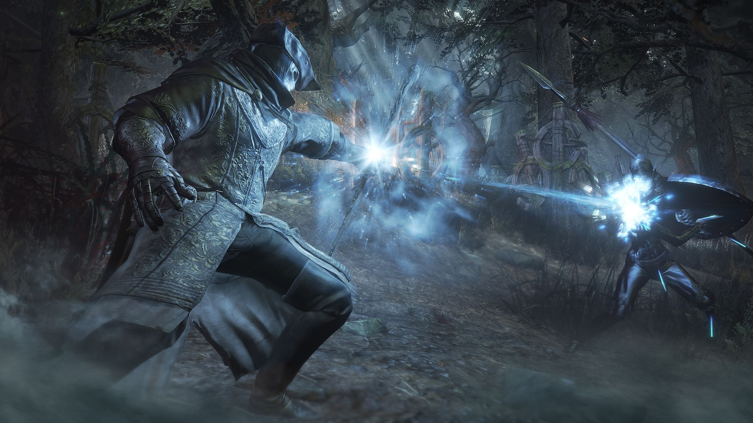 A mage in combat in Dark Souls III.