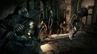 The player taking cover from zombies in Dark Souls III.