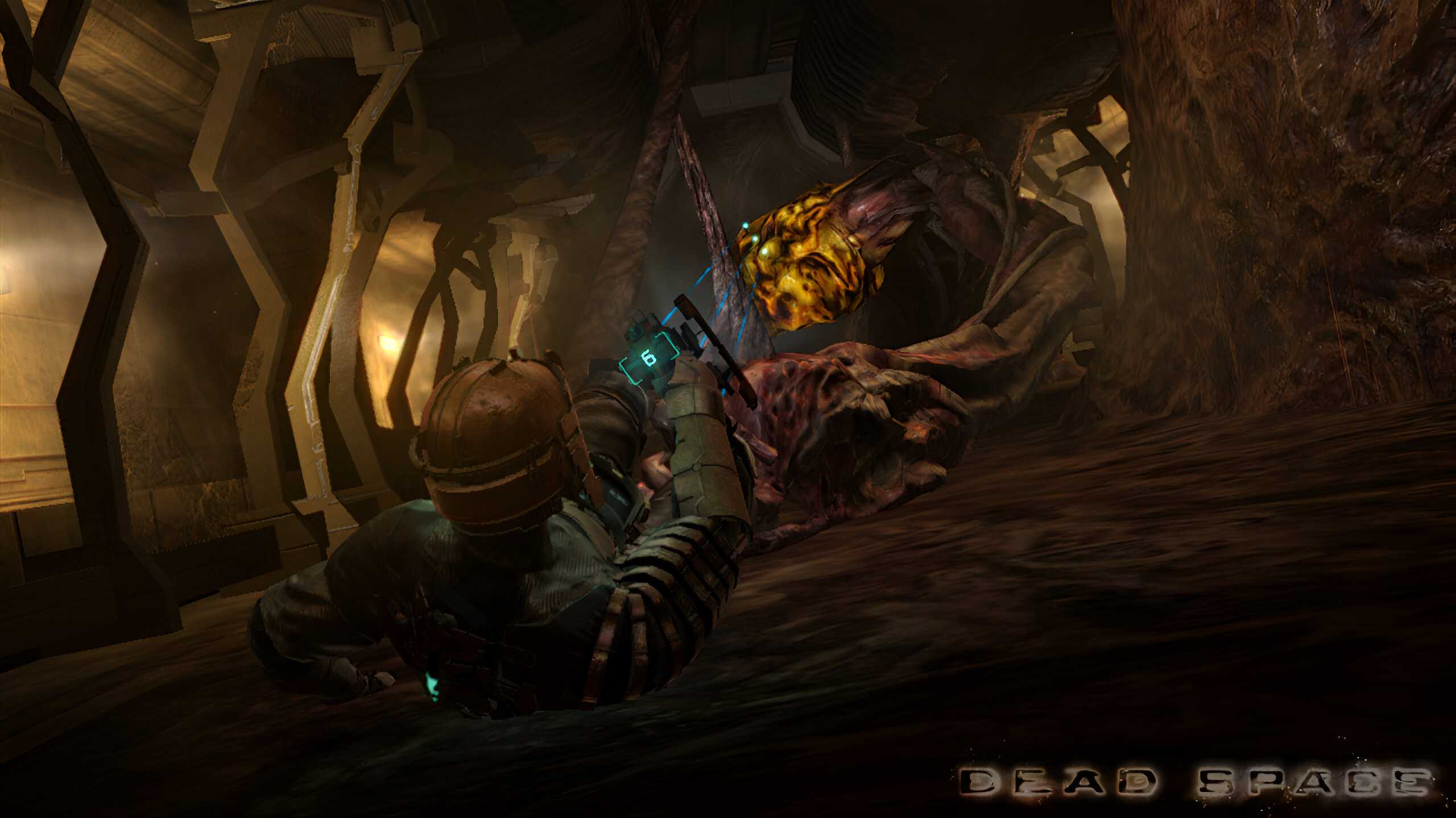 Isaac being dragged by a monstrous tentacle in 2008's Dead Space.