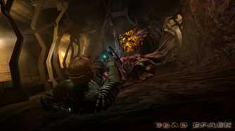 Isaac being dragged by a monstrous tentacle in 2008's Dead Space.