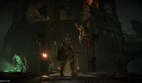 A shadow gargoyle atop a ledge in Demon's Souls.