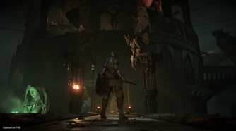 A shadow gargoyle atop a ledge in Demon's Souls.