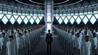 Connor standing in an android factory in Detroit: Become Human.