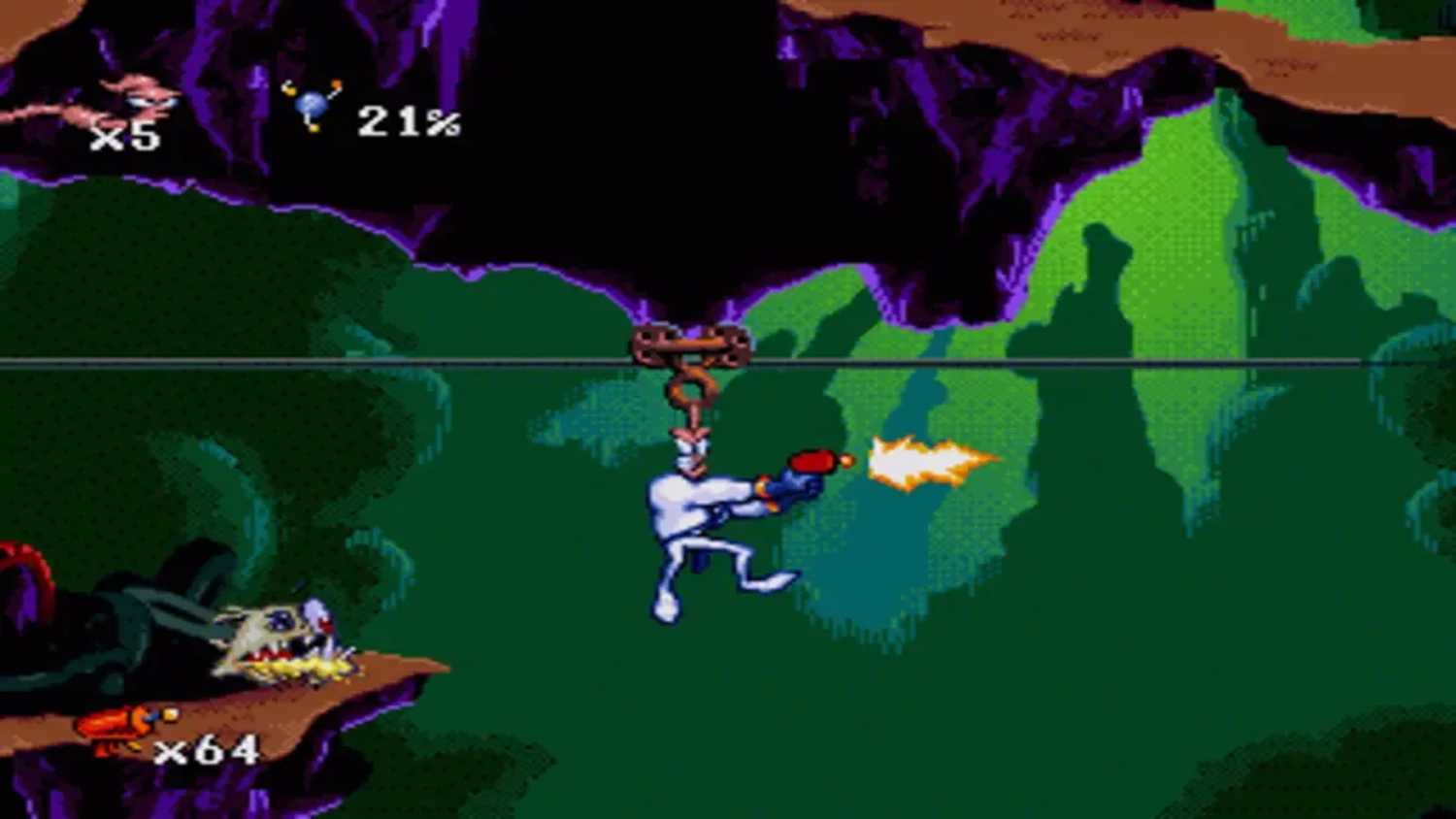 A screenshot of gameplay from Earthworm Jim: Special Edition