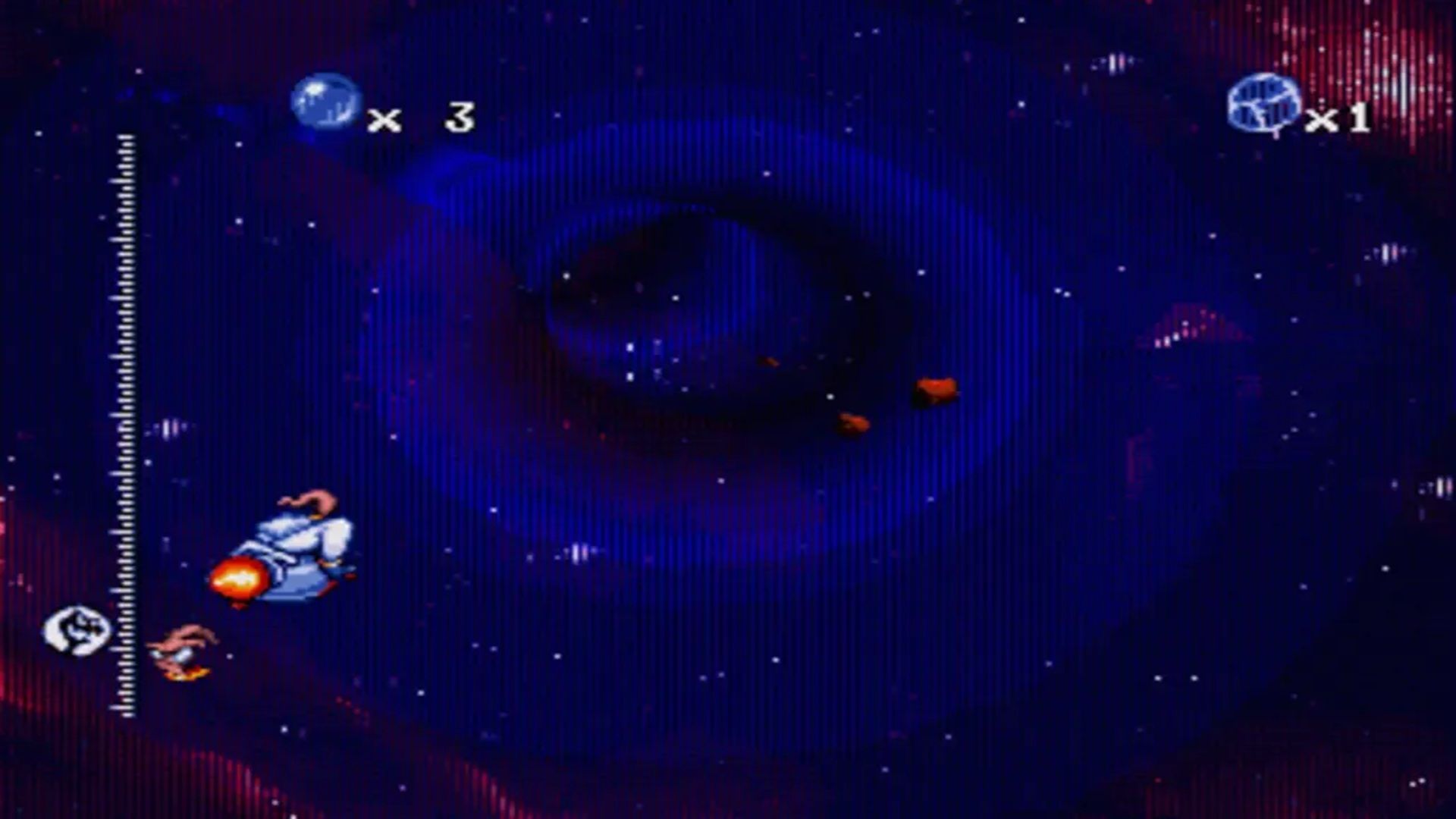 A screenshot of the space stages from Earthworm Jim: Special Edition
