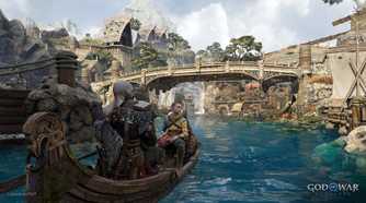 Kratos and Atreus in Svartalfheim in God of War Ragnarok.