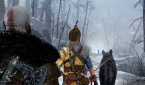 Freya looking at Kratos and Atreus in God of War Ragnarok.