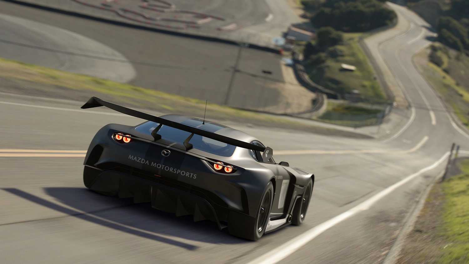 A black Mazda sports car in Gran Turismo on the PlayStation 5.