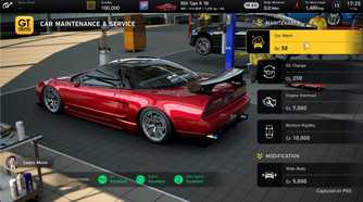 The car maintenance and service menu in Gran Turismo on the PlayStation 5.