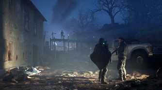 Remi and a soldier next to a line of corpses in Hell is Us.
