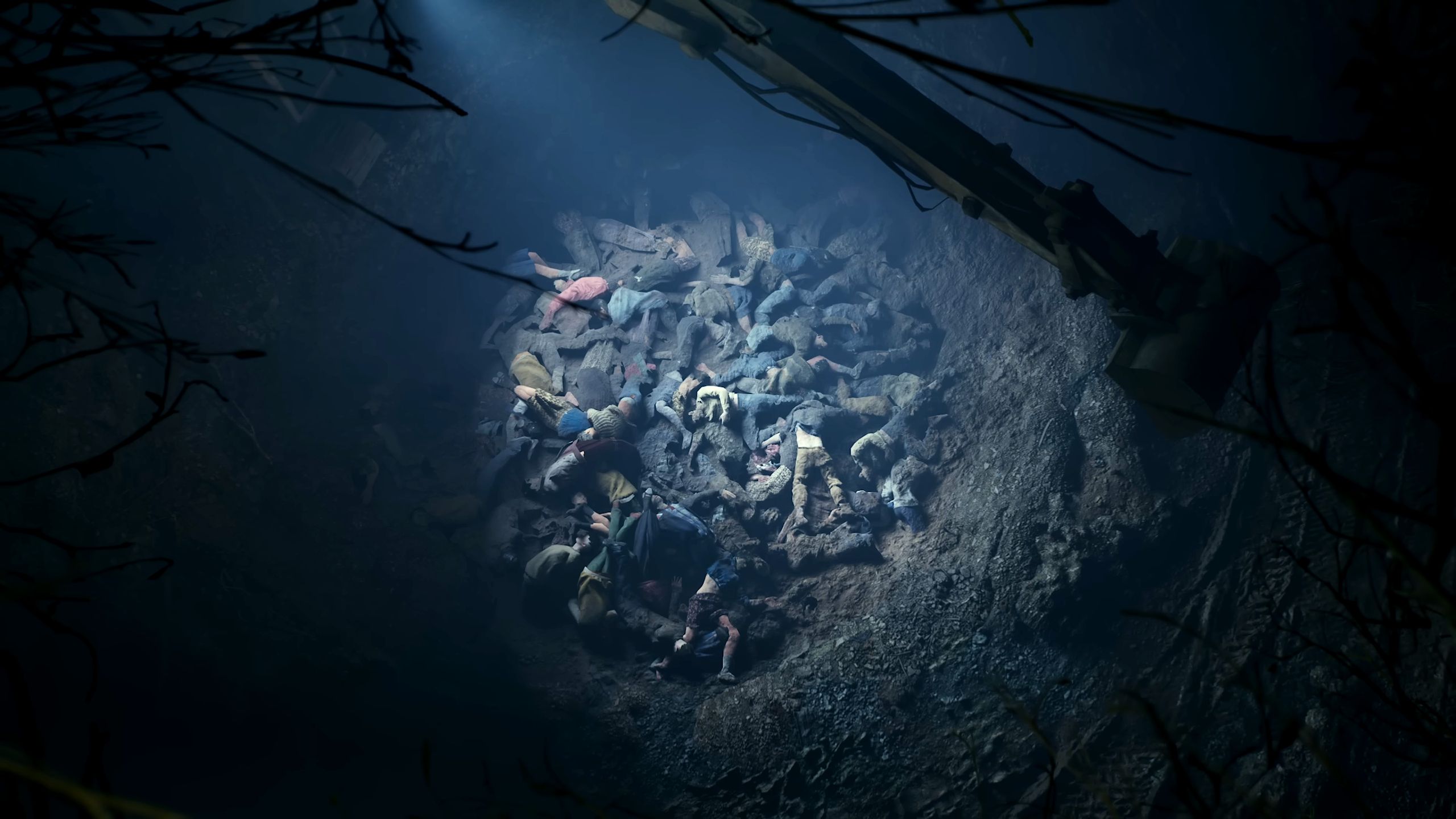 A pit full of corpses in Hell is Us.